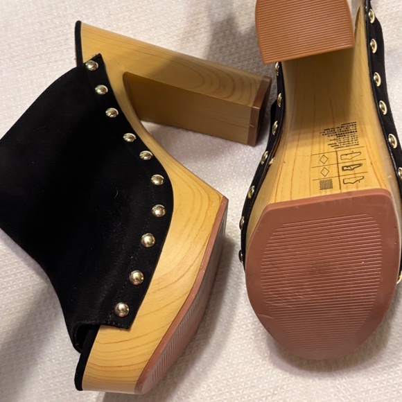 H & M platform sandals black suede wood heels clogs open toe Euro 39 US 8 - Picture 7 of 9